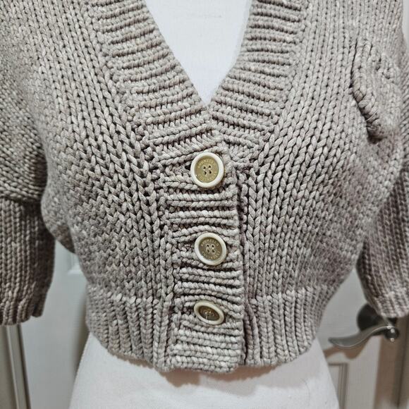 Brunello Cucinelli Chunky Cropped Knit Cardigan Sweater Taupe Size S - Picture 2 of 8